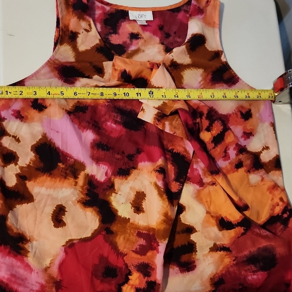 LOFT Pink and Red Asymmetrical Ruffled Sleeveless Blouse - Picture 3 of 5